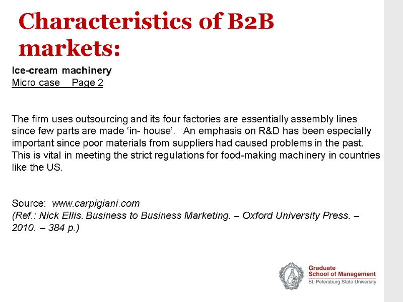 Characteristics of B2B markets: Ice-cream machinery Micro case    Page 2 